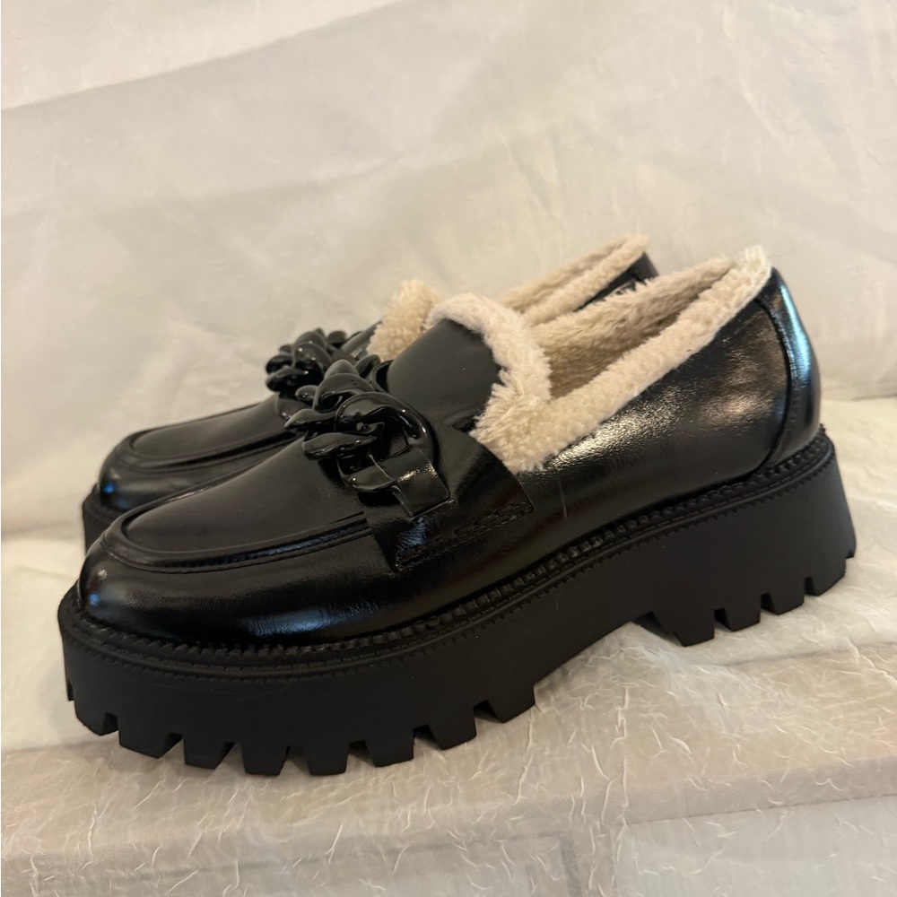 Dolce Vita Black Chunky Loafers with Chain Detail